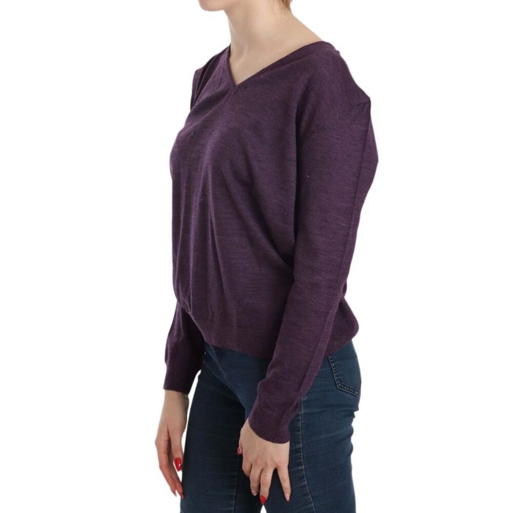 BYBLOS Purple V-neck Long Sleeve Pullover Women's Top